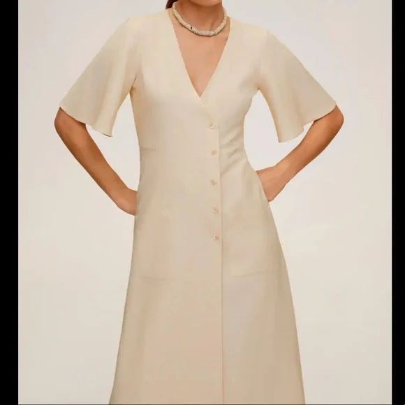 Mango | Dresses | Mango Buttoned Wrap Dress In Ecru | Poshmark